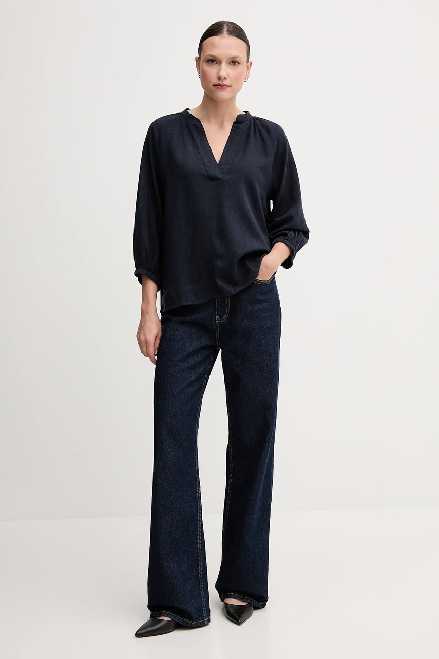 Льняная блузка Gant цвет синий однотонная 4300475