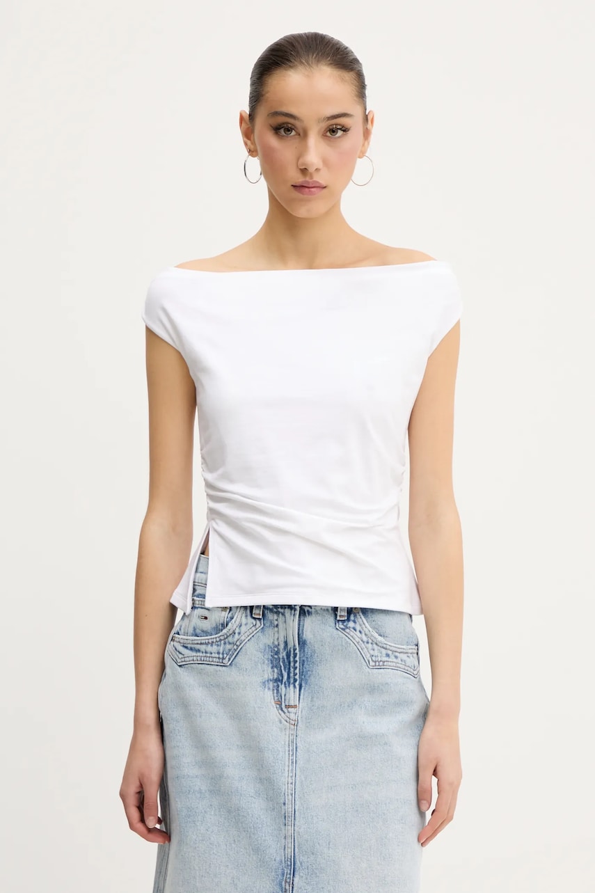 Abercrombie & Fitch tricou culoarea alb, decolteu spaniol, KI139-5576 Abercrombie & Fitch tricou culoarea alb, decolteu spaniol, KI139-5576