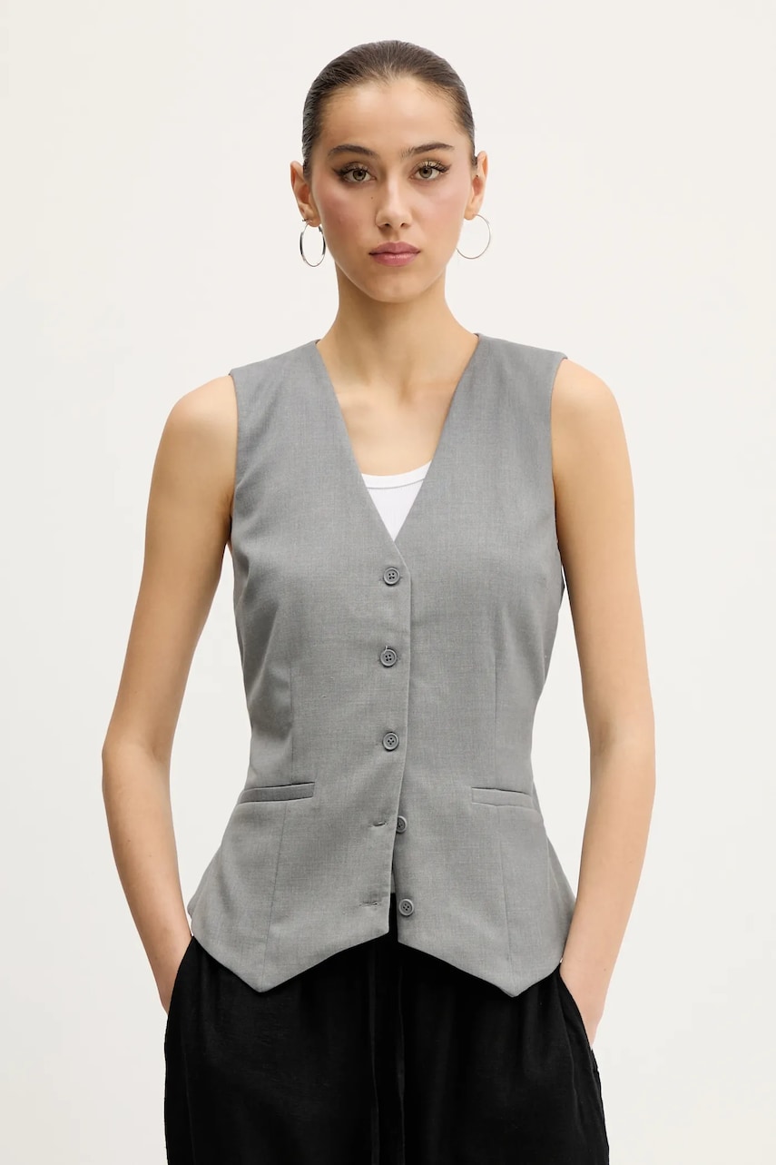 Abercrombie & Fitch vesta culoarea gri, un singur rand de nasturi, KI140-5163