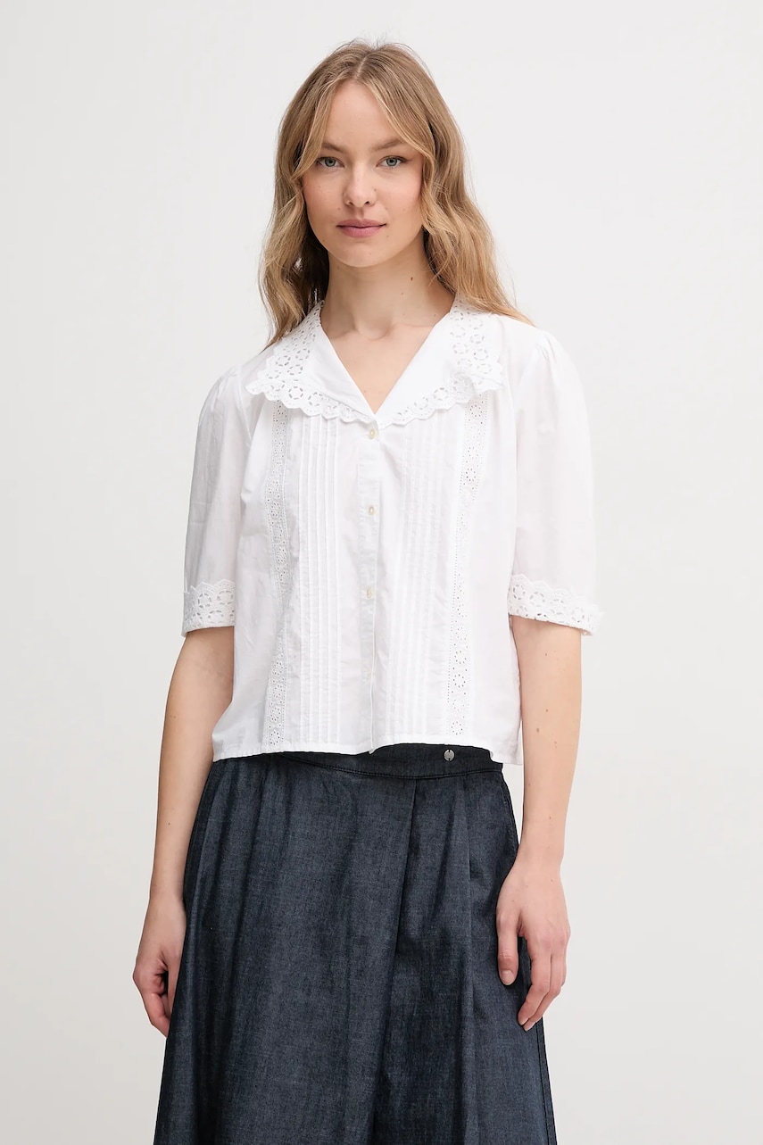 Hoss Intropia cămașă din bumbac femei, culoarea alb, cu guler clasic, relaxed, 5879135 Hoss Intropia cămașă din bumbac femei, culoarea alb, cu guler clasic, relaxed, 5879135