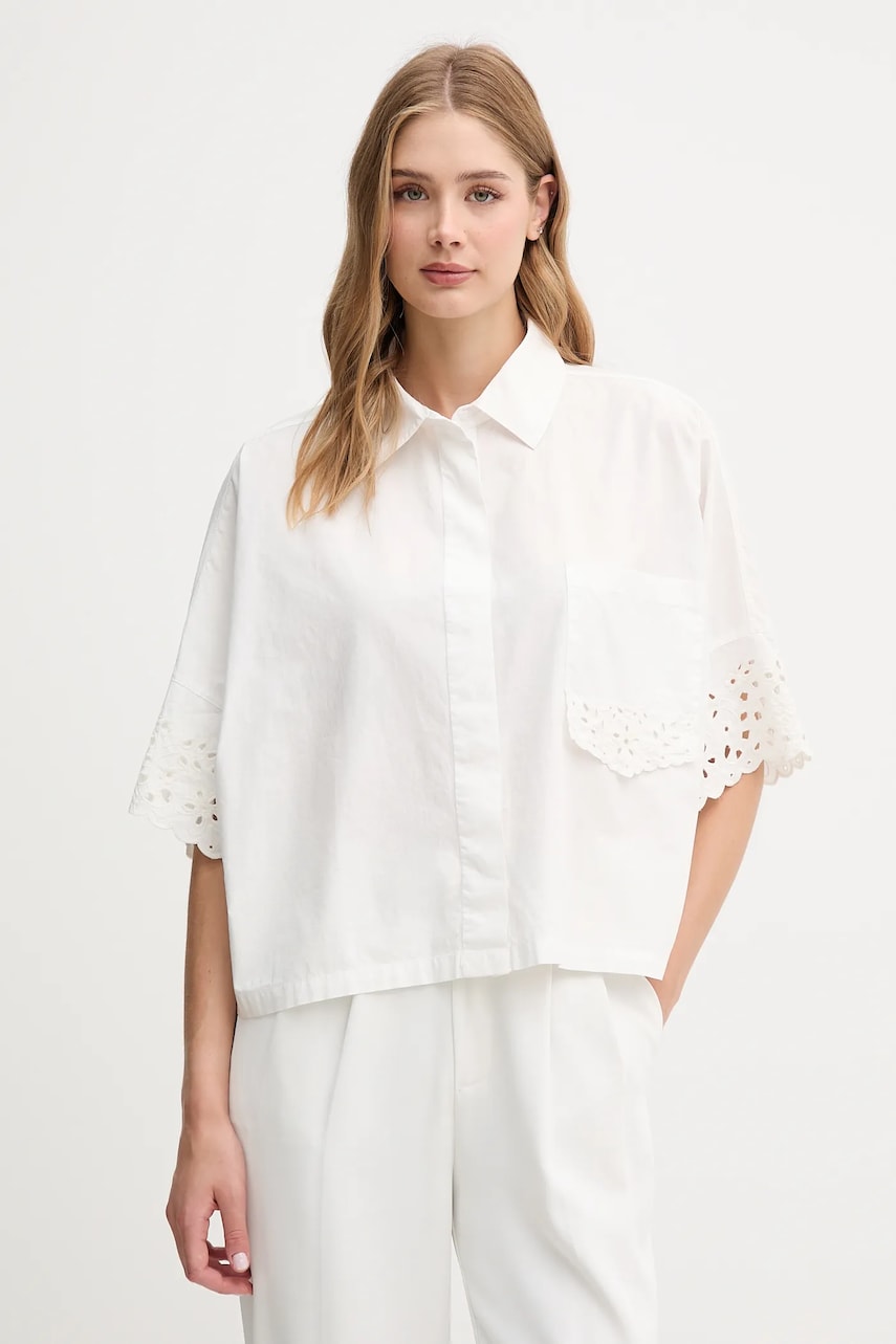 Hoss Intropia cămașă din bumbac culoarea alb, cu guler clasic, relaxed, 5879148