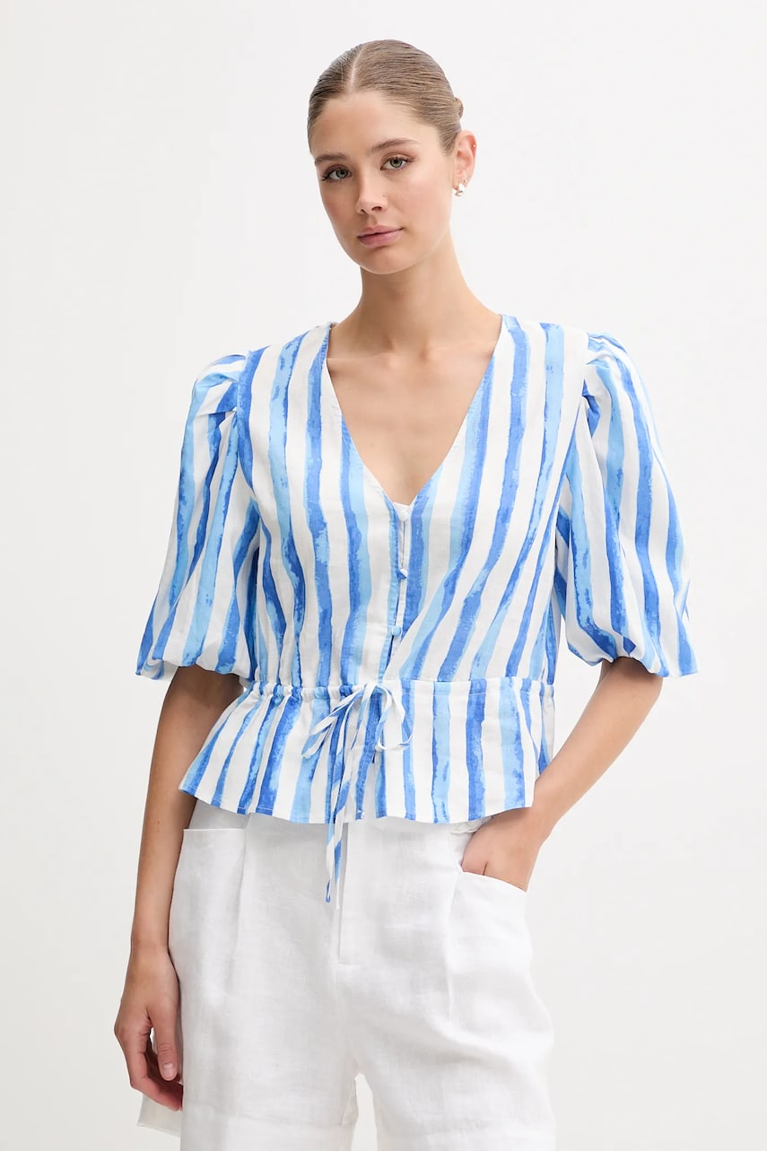 Levně Lněná halenka Pedro del Hierro dámská, fialová barva, vzorovaná, 7659079