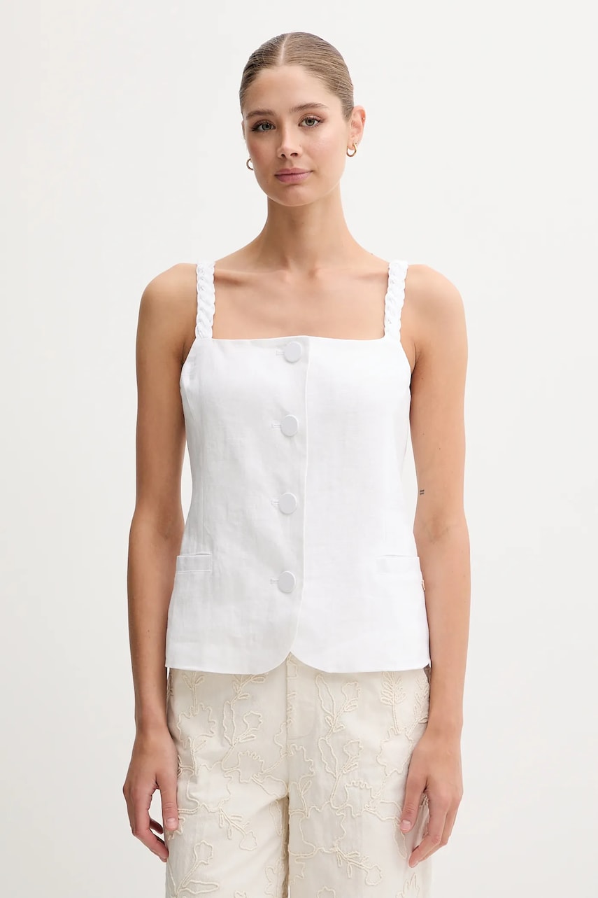 Pedro del Hierro bluză din in culoarea alb, uni, 7659073