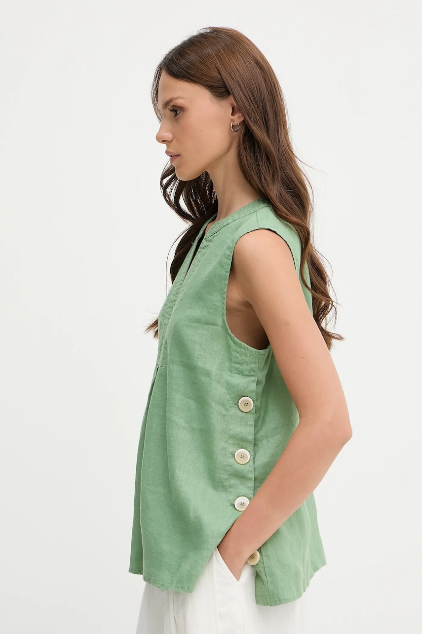 Pedro del Hierro bluză din in culoarea verde, uni, 7659074