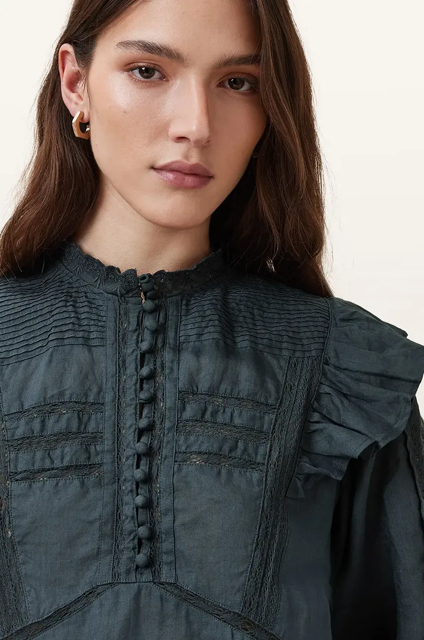 Хлопковая блузка AllSaints HEATHER женская цвет синий однотонная W038PC Хлопковая блузка AllSaints HEATHER женская цвет синий однотонная W038PC