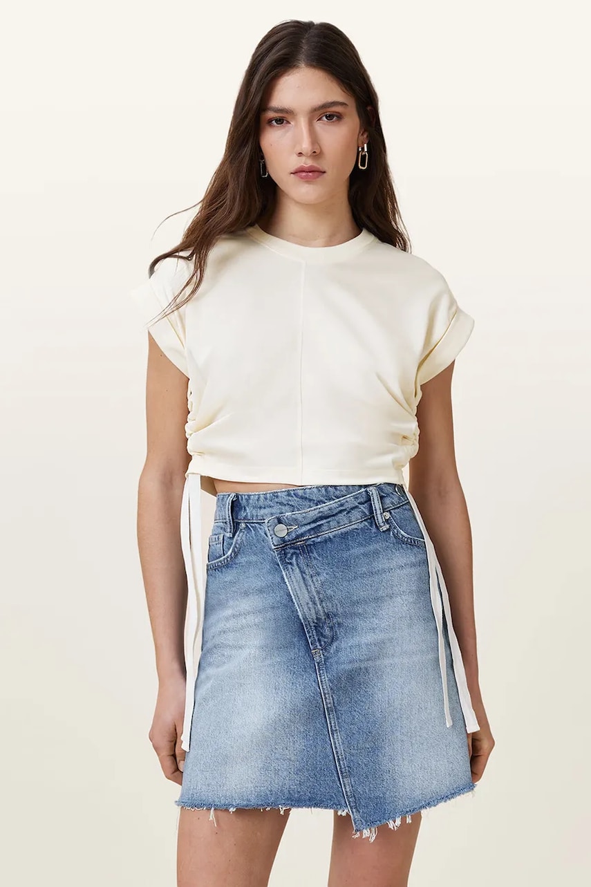 AllSaints bluza MIRA SATIN femei, culoarea alb, neted, W054JC AllSaints bluza MIRA SATIN femei, culoarea alb, neted, W054JC
