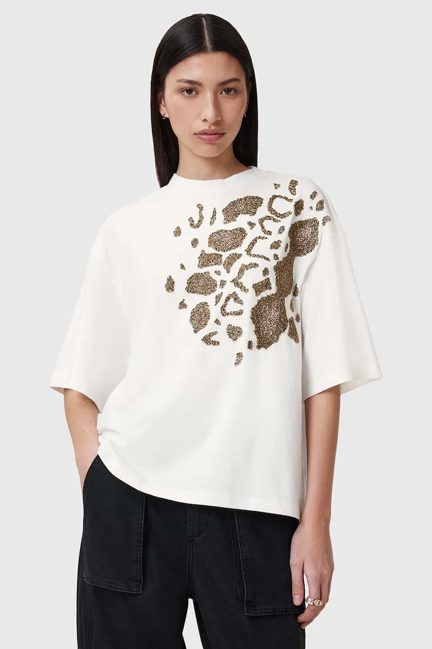 Levně Bavlněné tričko AllSaints FLOW EMB AMELIE dámské, bílá barva, W068JC