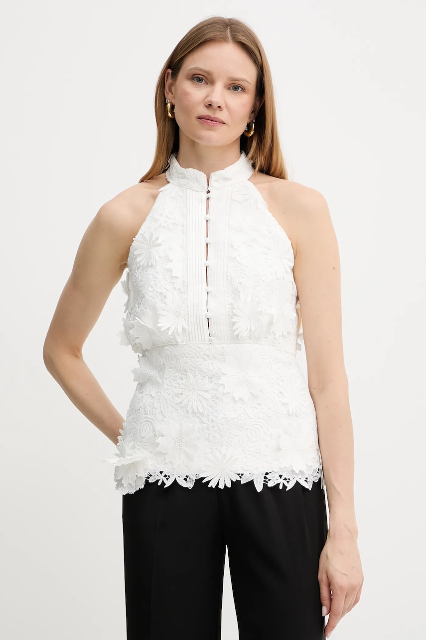 Bardot bluză culoarea alb, in modele florale, 59846TB