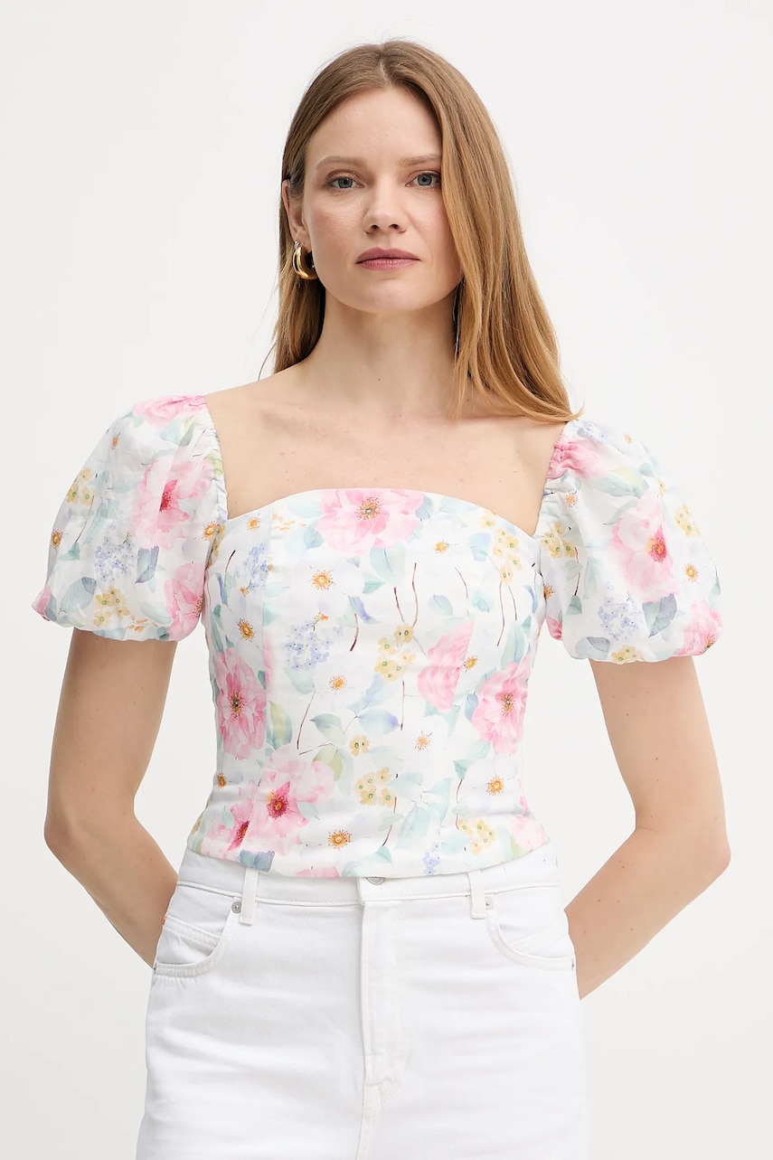 Bardot bluza culoarea alb, cu imprimeu, 59890TB