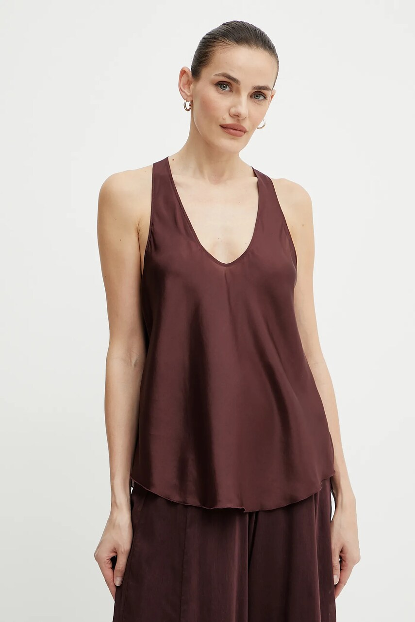 Forte Forte bluză de mătase culoarea bordo, uni, 9929 my top