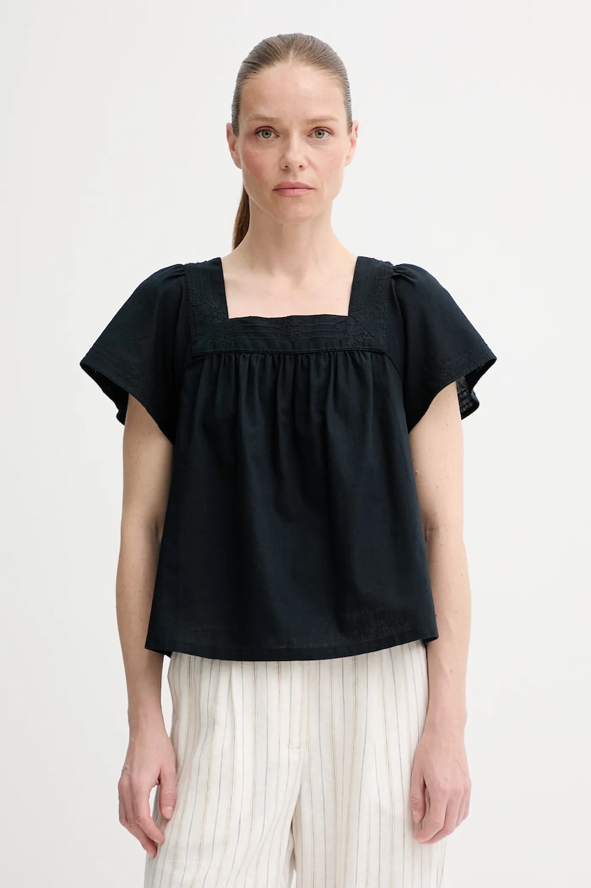 Levně Halenka se lněnou směsí Levi's AMBRE BABYDOLL TANK dámská, černá barva, hladká, 001SB