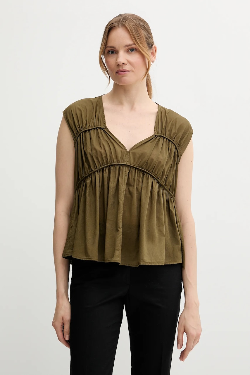 Sisley bluză din bumbac culoarea verde, uni, 5HO1LQ08X