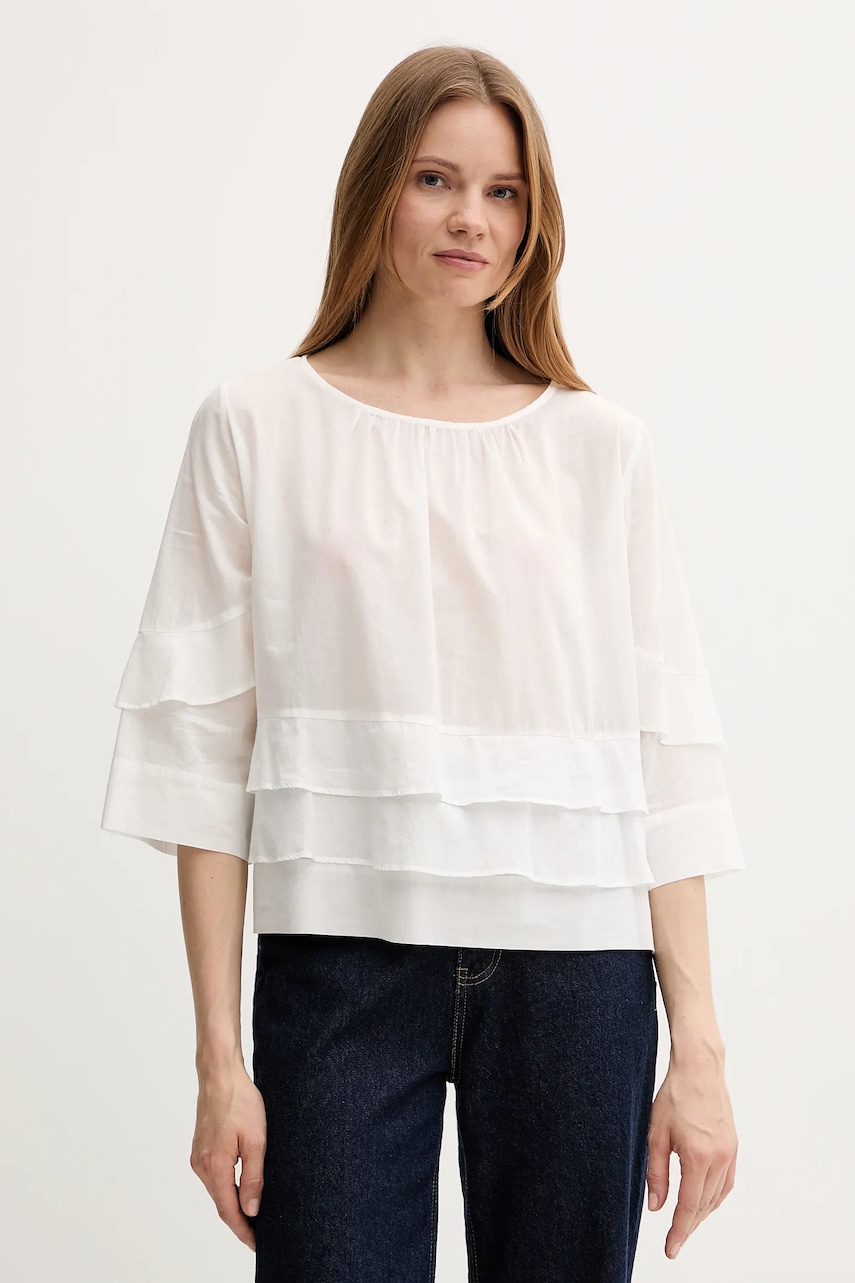 Sisley bluză din bumbac culoarea alb, uni, 5HO1LQ08T