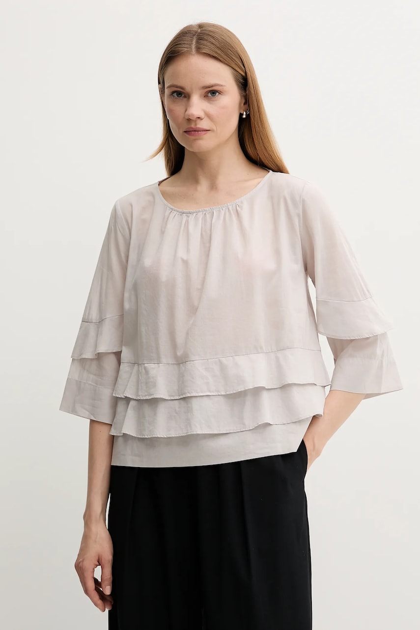 Sisley bluză din bumbac culoarea gri, uni, 5HO1LQ08T