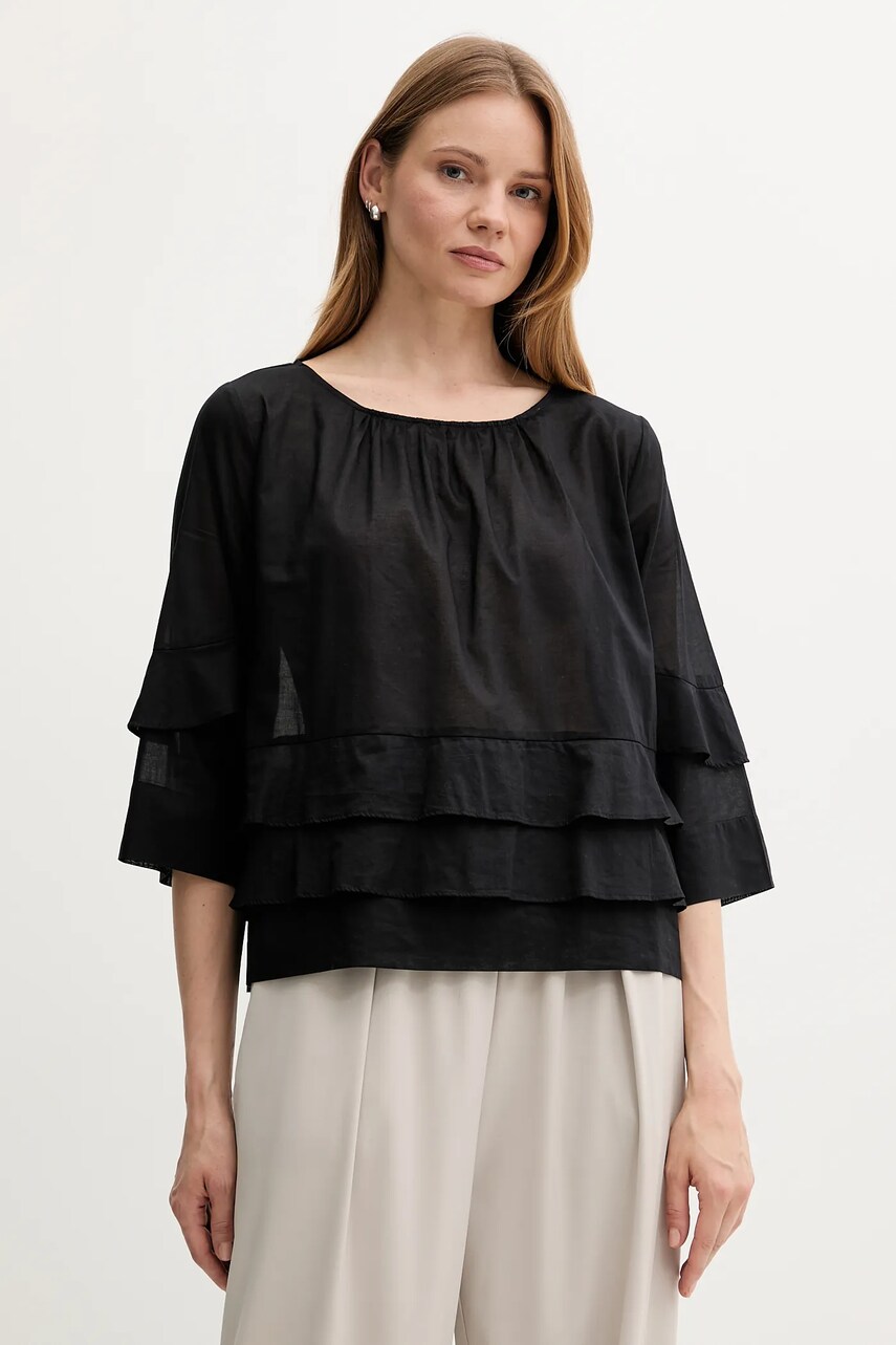 Sisley bluză din bumbac culoarea negru, uni, 5HO1LQ08T