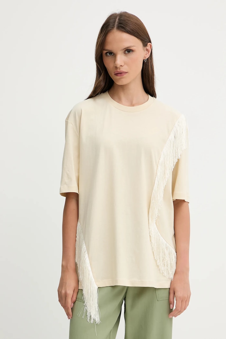 Sisley tricou din bumbac culoarea bej, 3F8NL107B