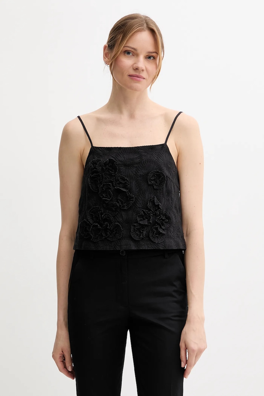 Sisley bluză din bumbac culoarea negru, cu imprimeu, 5WFQLH01G