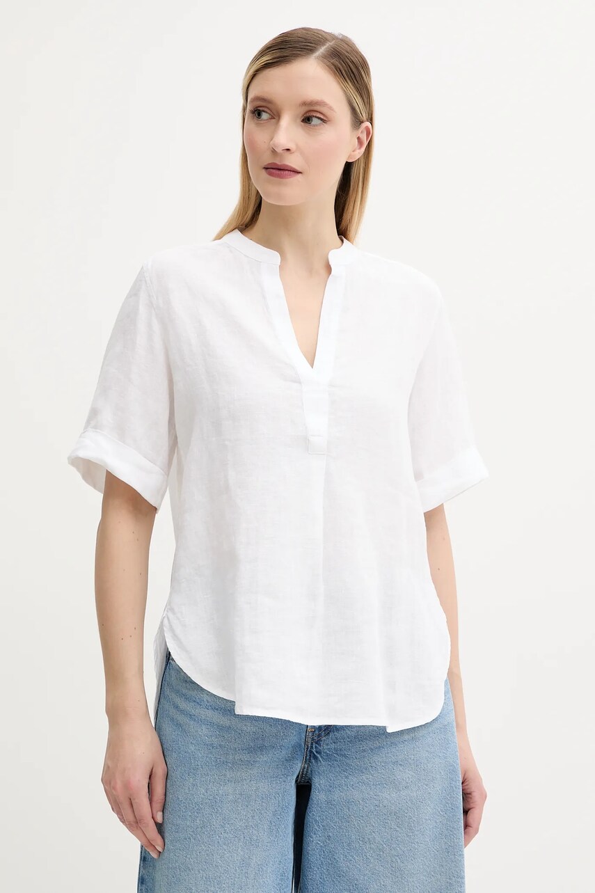 Levně Lněná halenka Marc O'Polo dámská, bílá barva, hladká, 516113541069