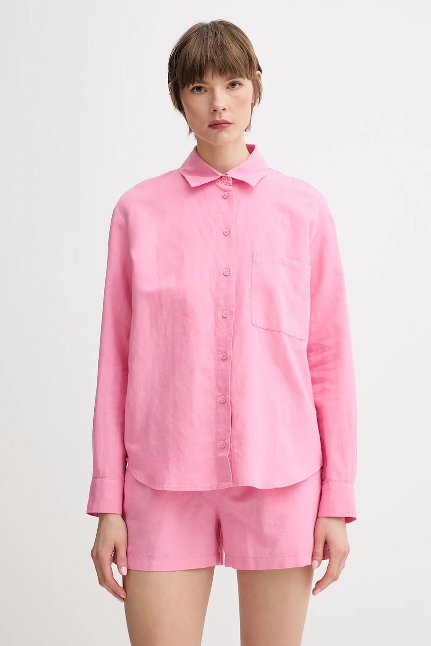 Marc O\'Polo cămașă de in culoarea roz, cu guler clasic, relaxed, 5000006196