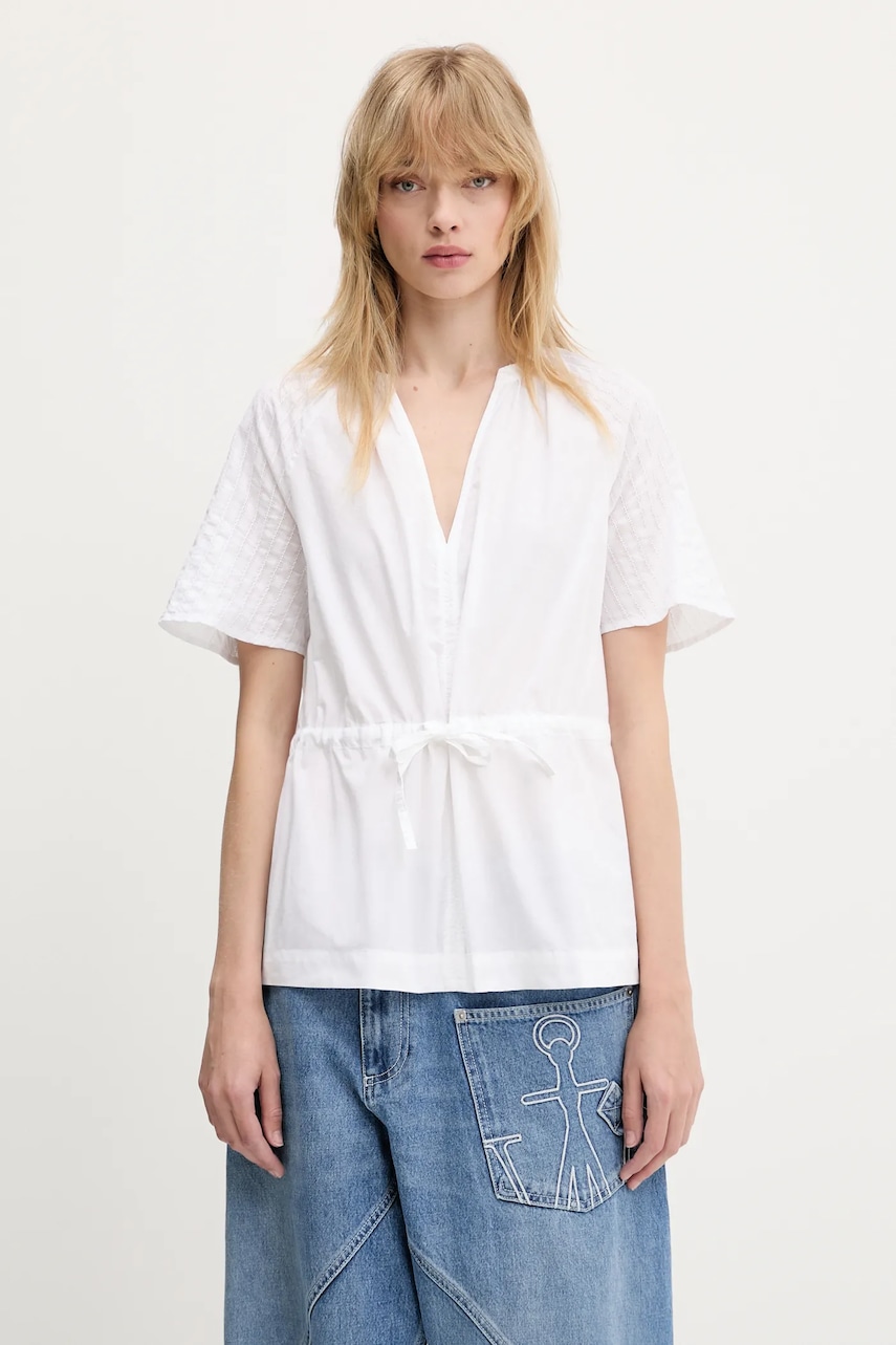 Samsoe Samsoe bluză din bumbac Satoma culoarea alb, uni, F25100007