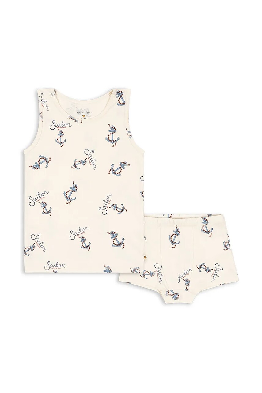 Konges Sløjd pijama BASIC TANK UNDERWEAR SET GOTS culoarea bej, cu imprimeu, KS103382