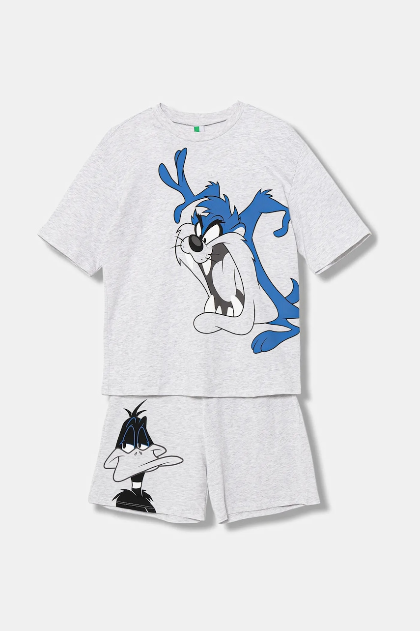 United Colors of Benetton pijamale de bumbac pentru copii culoarea gri, cu imprimeu, 30960P08T