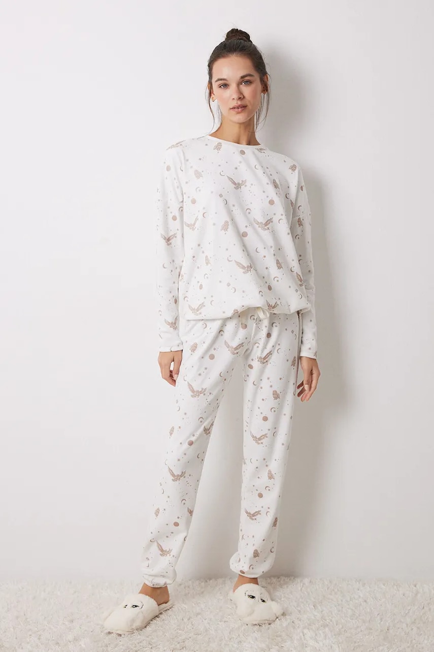 women\'secret pijama HARRY POTTER femei, culoarea bej, 3138640