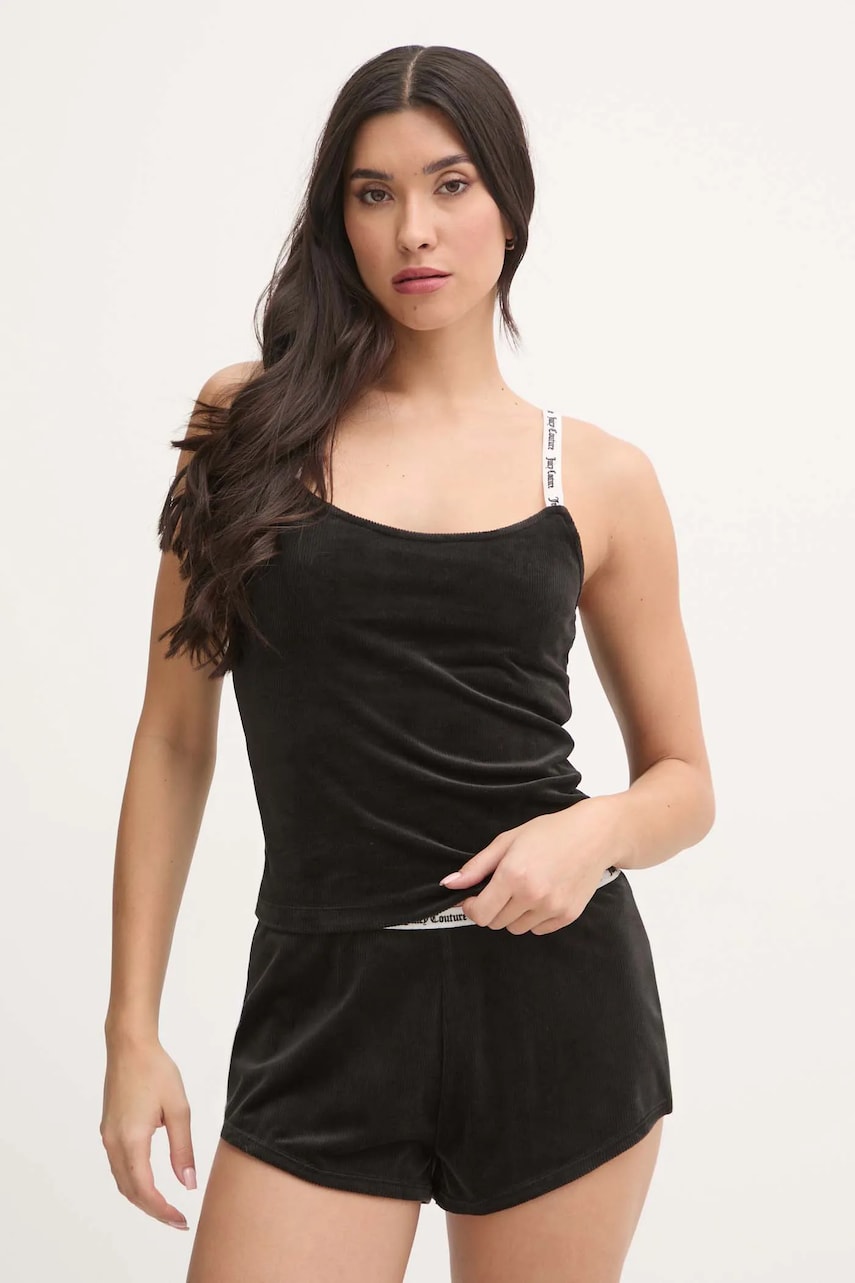 Juicy Couture maiou de pijama ELINA RIB VELOUR TOP culoarea negru, JCLCT125501 Juicy Couture maiou de pijama ELINA RIB VELOUR TOP culoarea negru, JCLCT125501