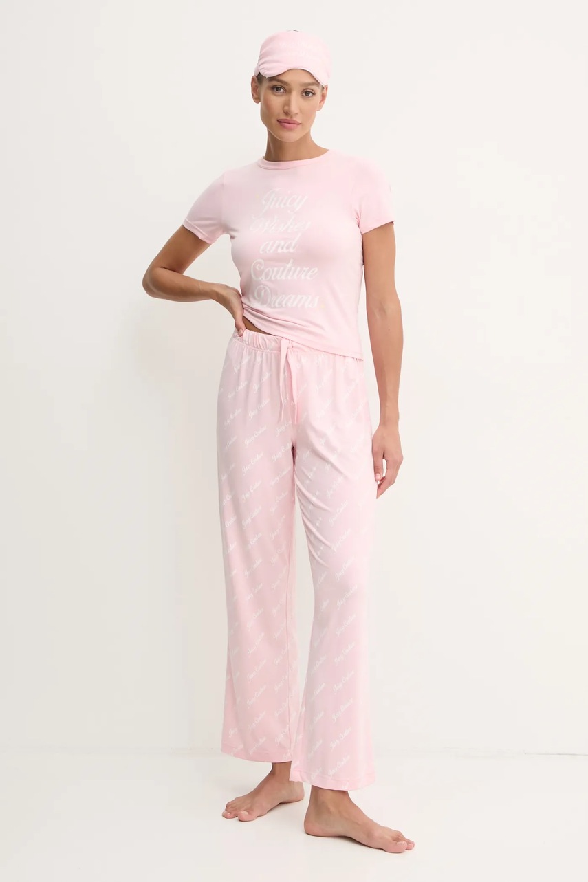 Juicy Couture pijama JUICY WISHES SHORTSLEEVE PYJAMA SET femei, culoarea roz, JCLPJ125663