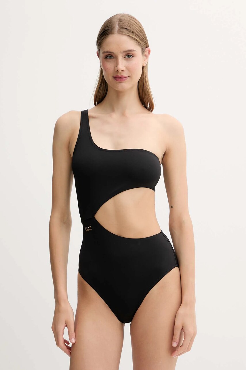 Levně Jednodílné plavky EA7 Emporio Armani černá barva, měkký košík, AF12215.7W000300