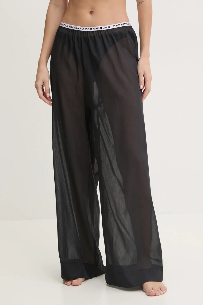 PARAMIDONNA pantaloni de plajă din amestec de mătase culoarea negru, CR25TSBL