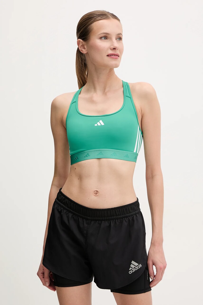 adidas Performance sutien sport Powerreact Hyperglam culoarea verde, neted, JD0388