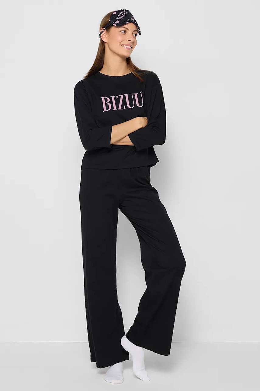 Bizuu pantaloni pijama bumbac SAMPAJO culoarea negru, bumbac, PIŻAMA DÓŁ SAMPAJO_CZARNY_AW24 Bizuu pantaloni pijama bumbac SAMPAJO culoarea negru, bumbac, PIŻAMA DÓŁ SAMPAJO_CZARNY_AW24