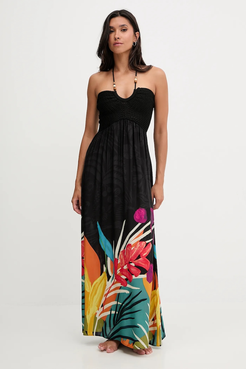 Desigual rochie de plajă BELICE DRESS culoarea negru, 25SWMW08