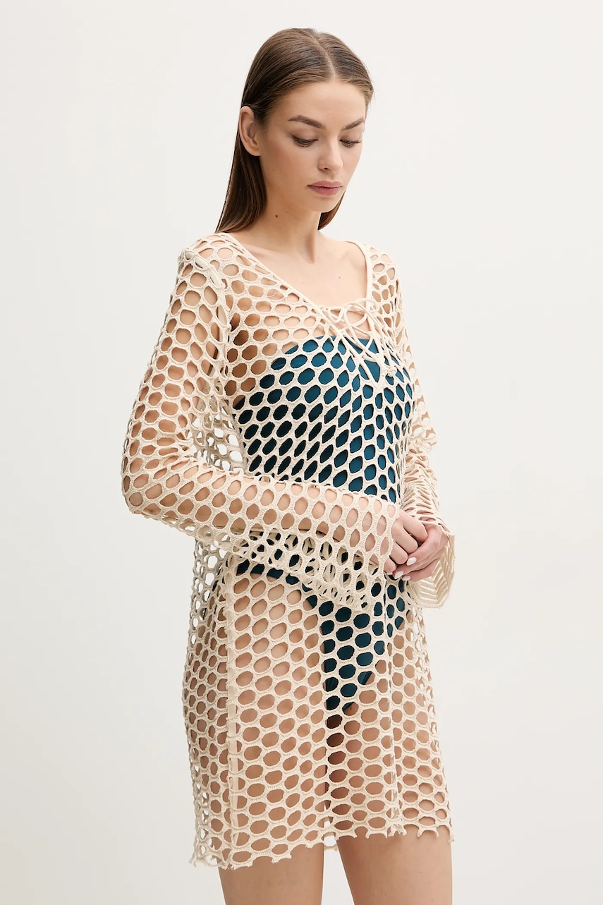 Desigual rochie de plaja FLOW DRESS culoarea bej, 25SWMK22 Desigual rochie de plaja FLOW DRESS culoarea bej, 25SWMK22