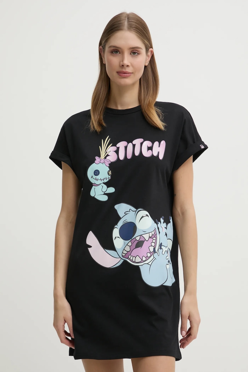 United Colors of Benetton cămașă de noapte din bumbac LILO&STITCH culoarea negru, bumbac, 30963C01E United Colors of Benetton cămașă de noapte din bumbac LILO&STITCH culoarea negru, bumbac, 30963C01E
