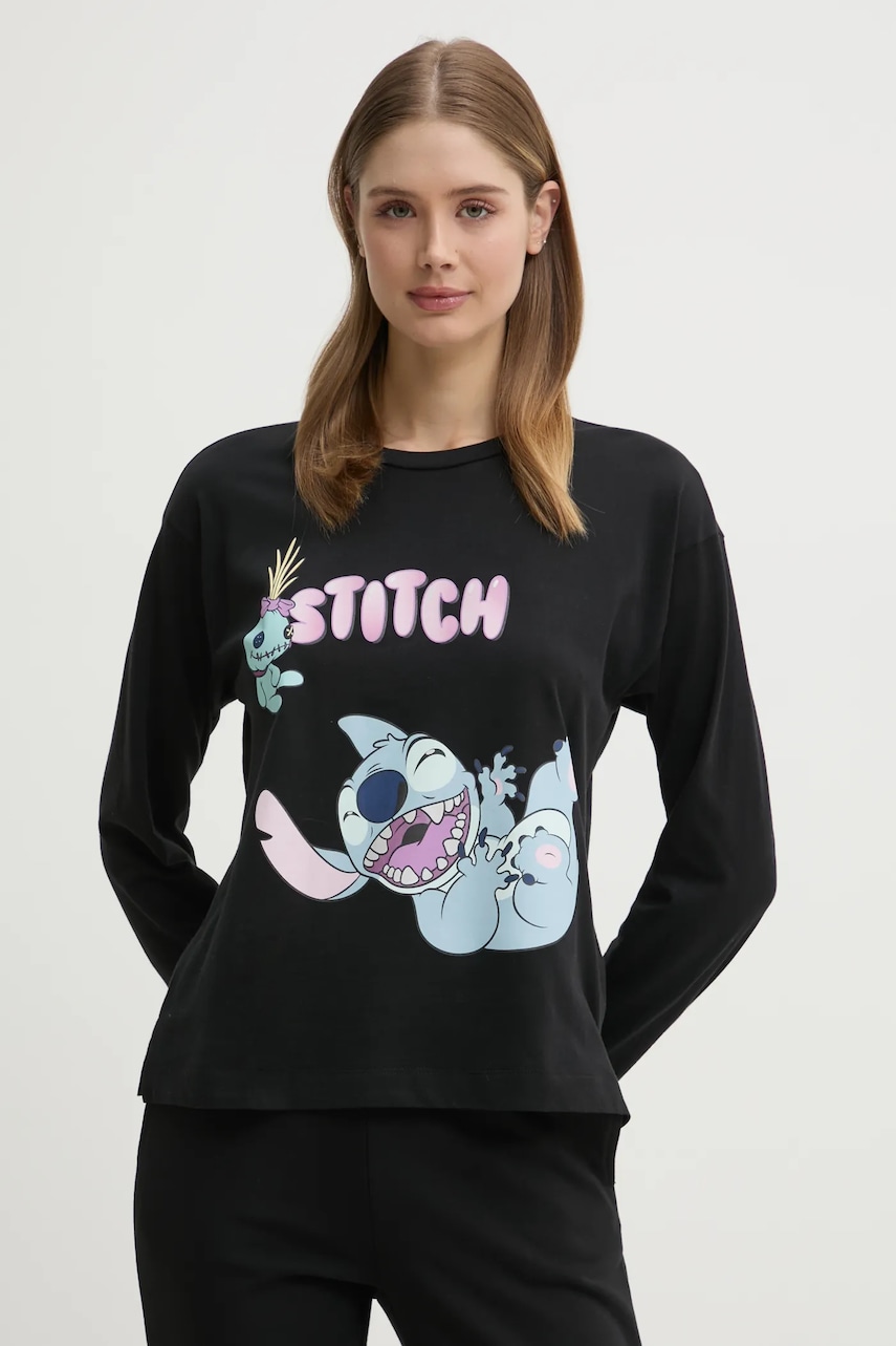 United Colors of Benetton longsleeve de pijama LILO&STITCH culoarea negru, 3Y5E3M07D
