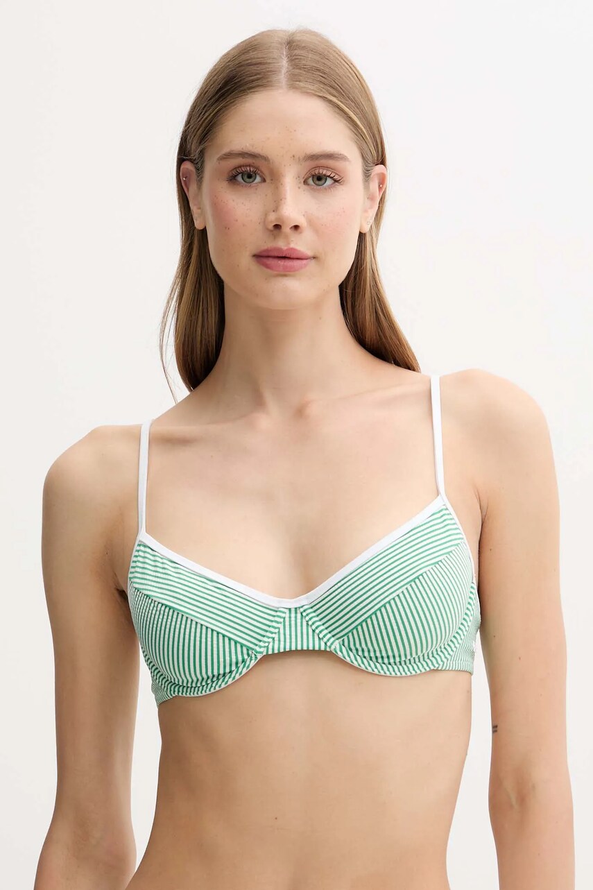 Levně Plavková podprsenka Tommy Hilfiger zelená barva, měkký košík, UW0UW05820