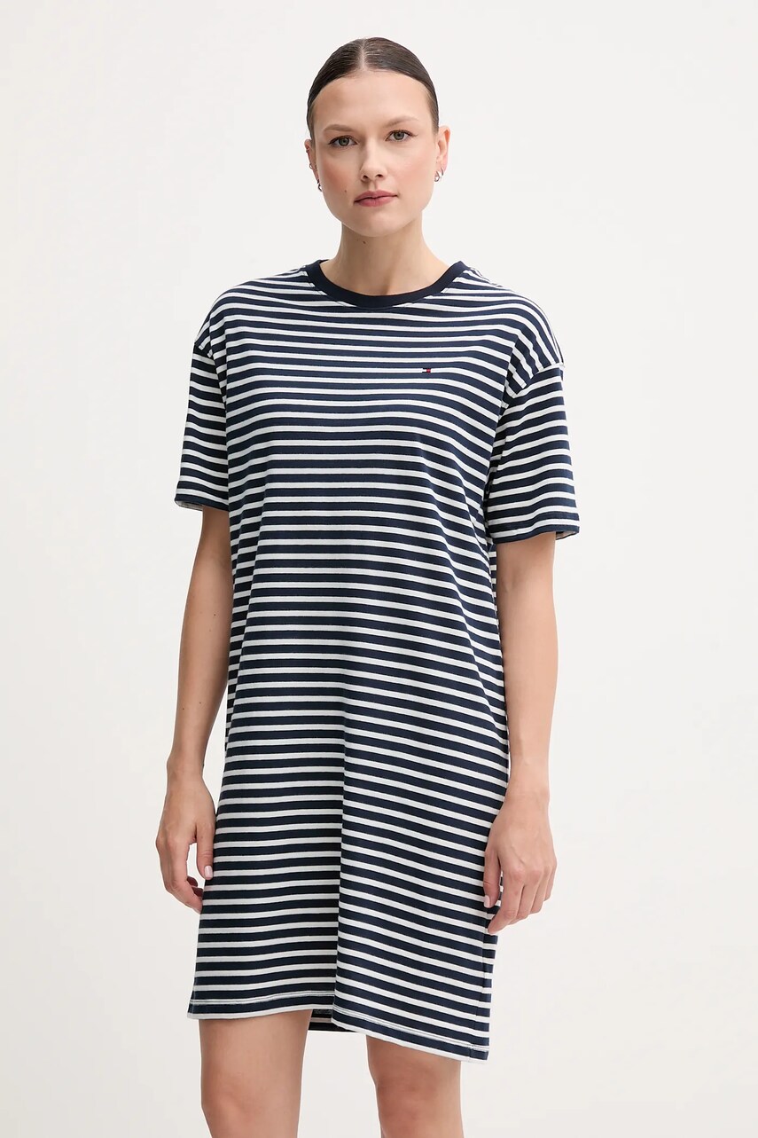 Levně Bavlněné šaty Tommy Hilfiger tmavomodrá barva, mini, UW0UW05937