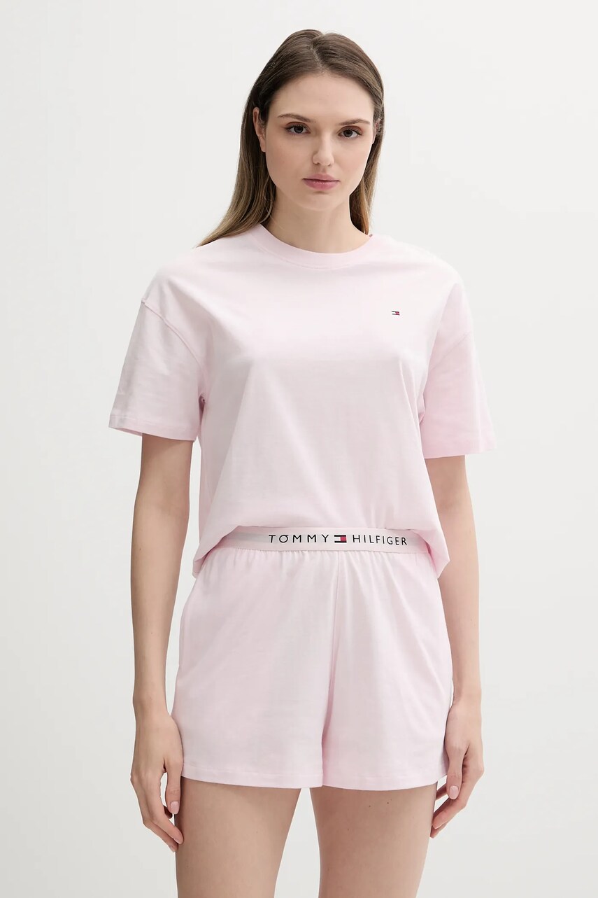 Levně Pyžamová sada Tommy Hilfiger dámská, růžová barva, UW0UW05912