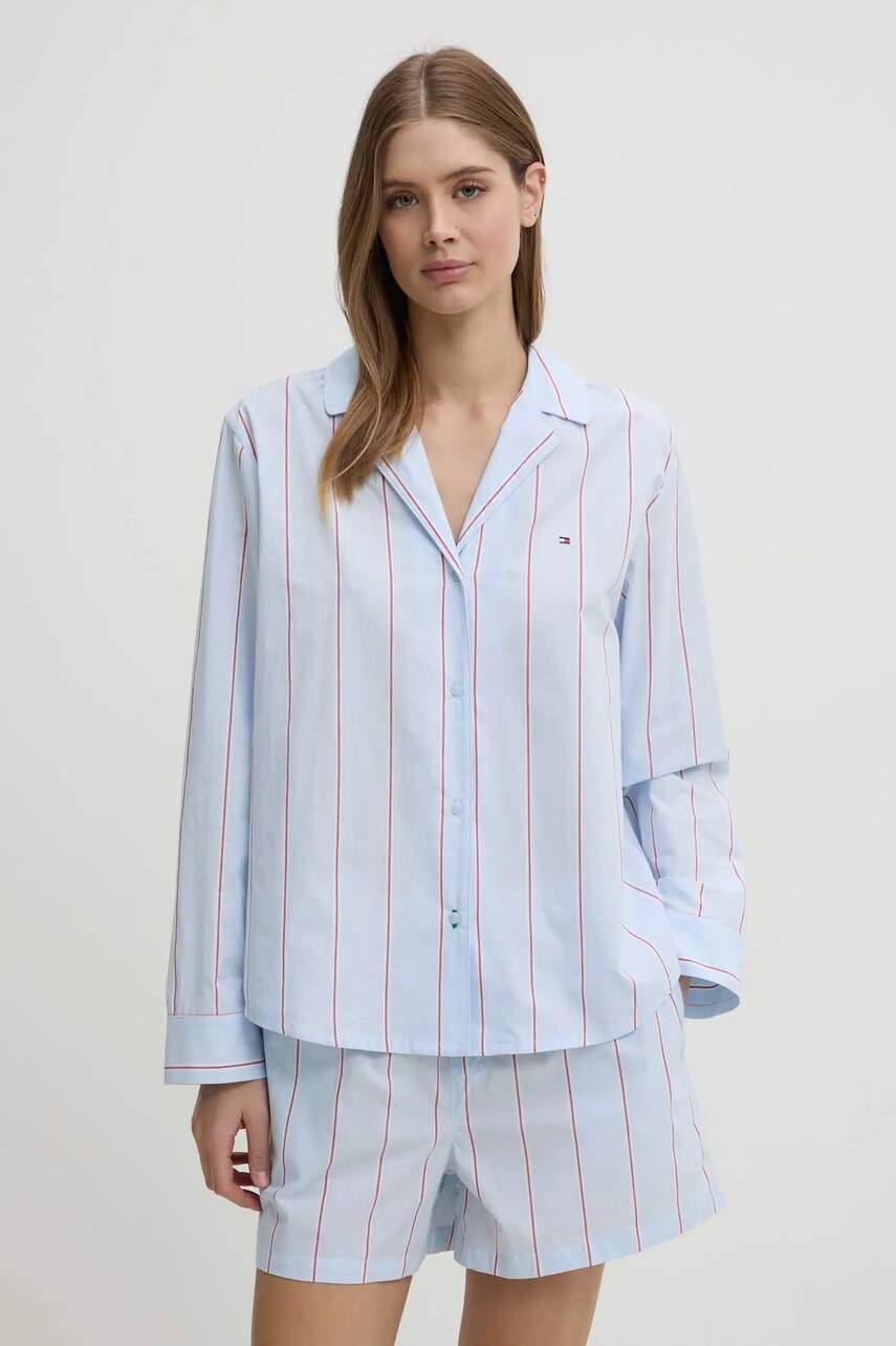 Levně Bavlněná pyžamová košile Tommy Hilfiger modrá barva, UW0UW05764