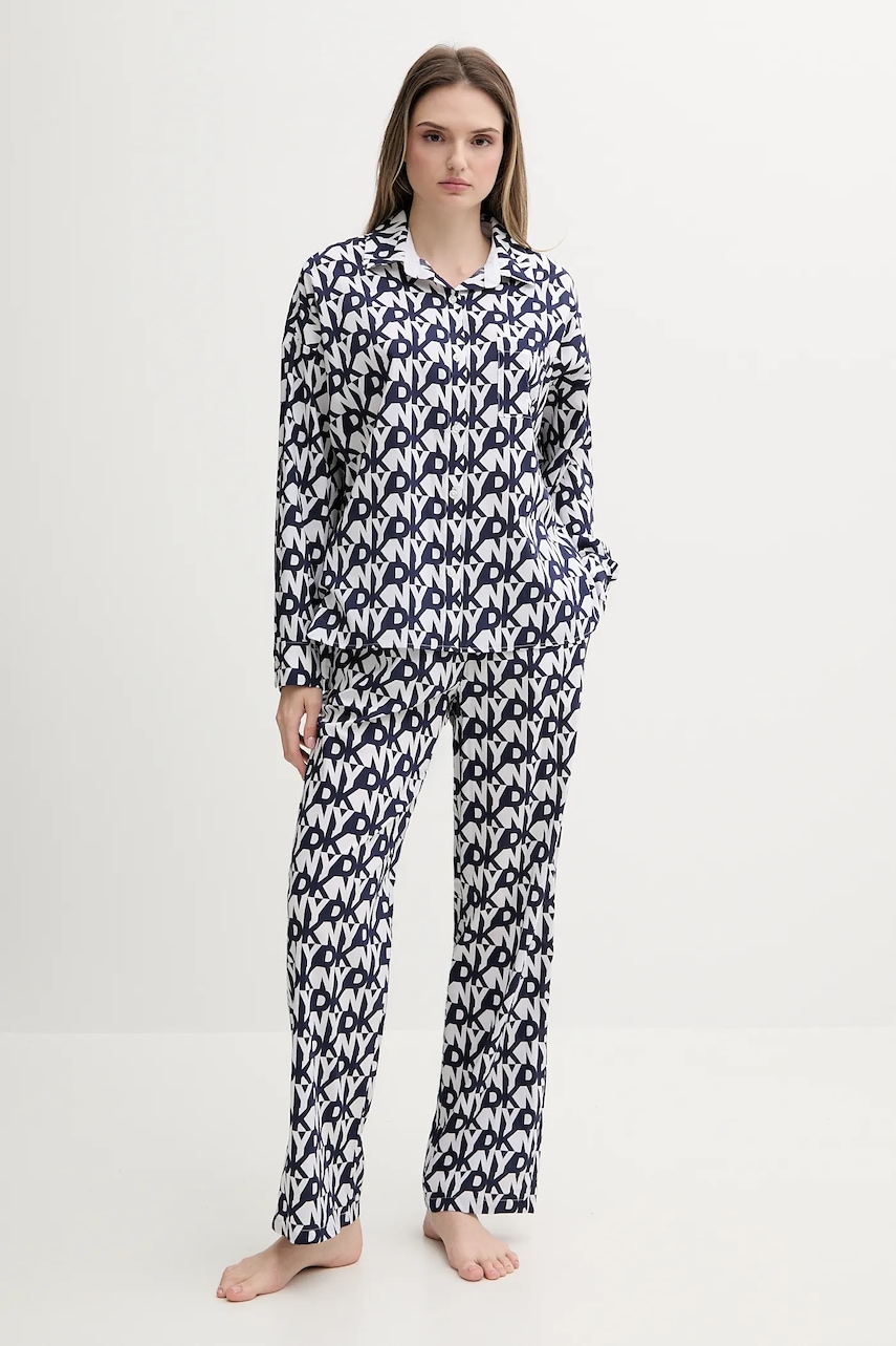 Dkny pijama culoarea bleumarin, bumbac, YI90048