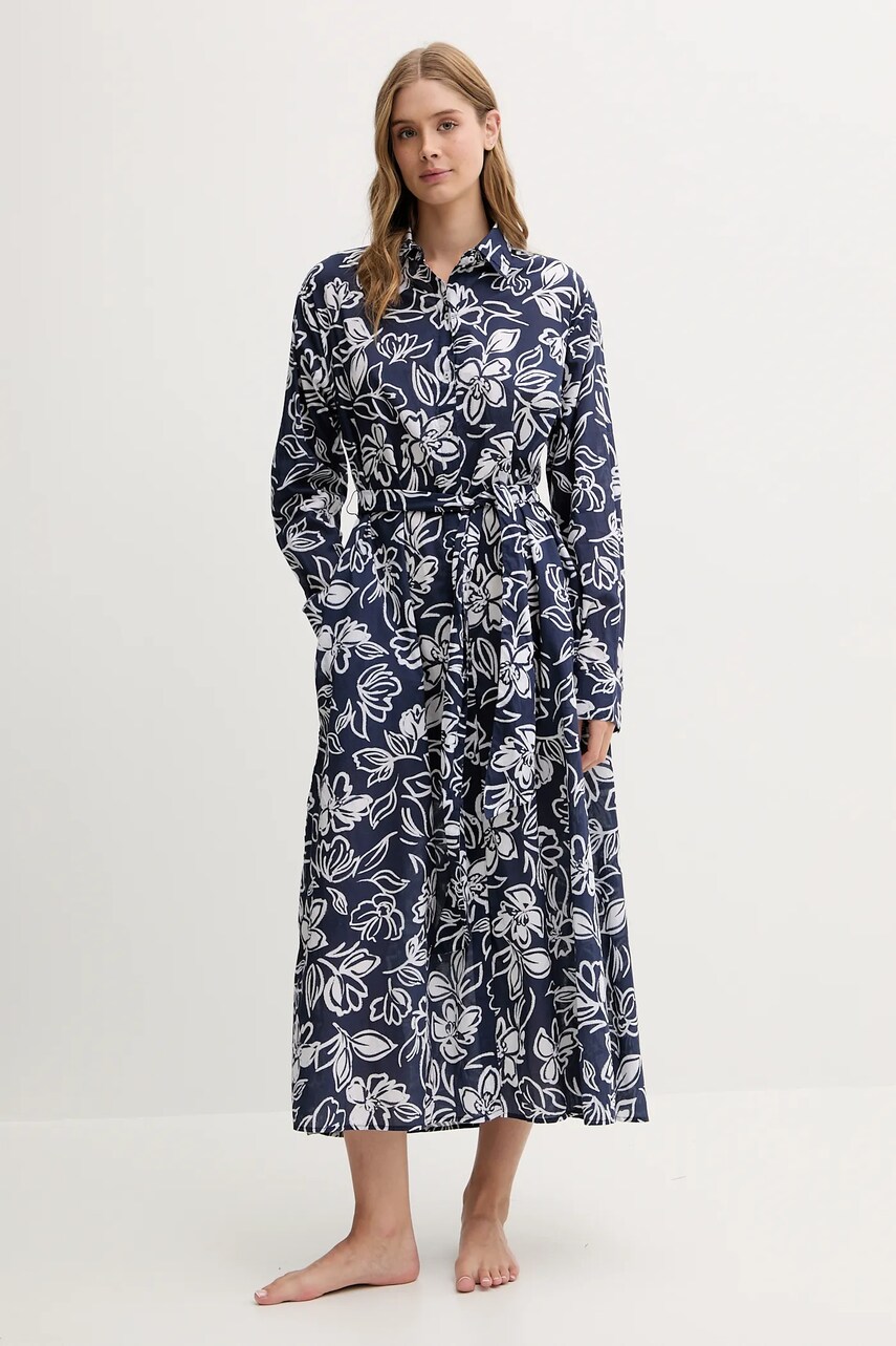 Levně Bavlněné plážové šaty Lauren Ralph Lauren tmavomodrá barva, 20527178