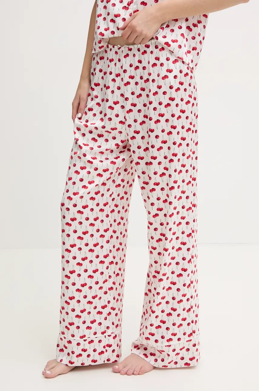 Abercrombie & Fitch pantaloni de pijama femei, culoarea bej, satin, KI146-5047 Abercrombie & Fitch pantaloni de pijama femei, culoarea bej, satin, KI146-5047