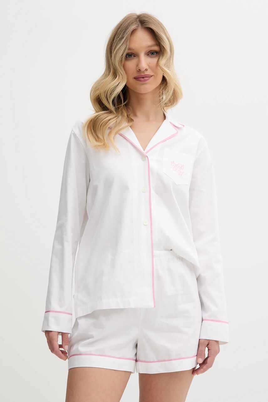 Levně Bavlněné pyžamo Lauren Ralph Lauren dámské, bílá barva, bavlněné, ILN12417
