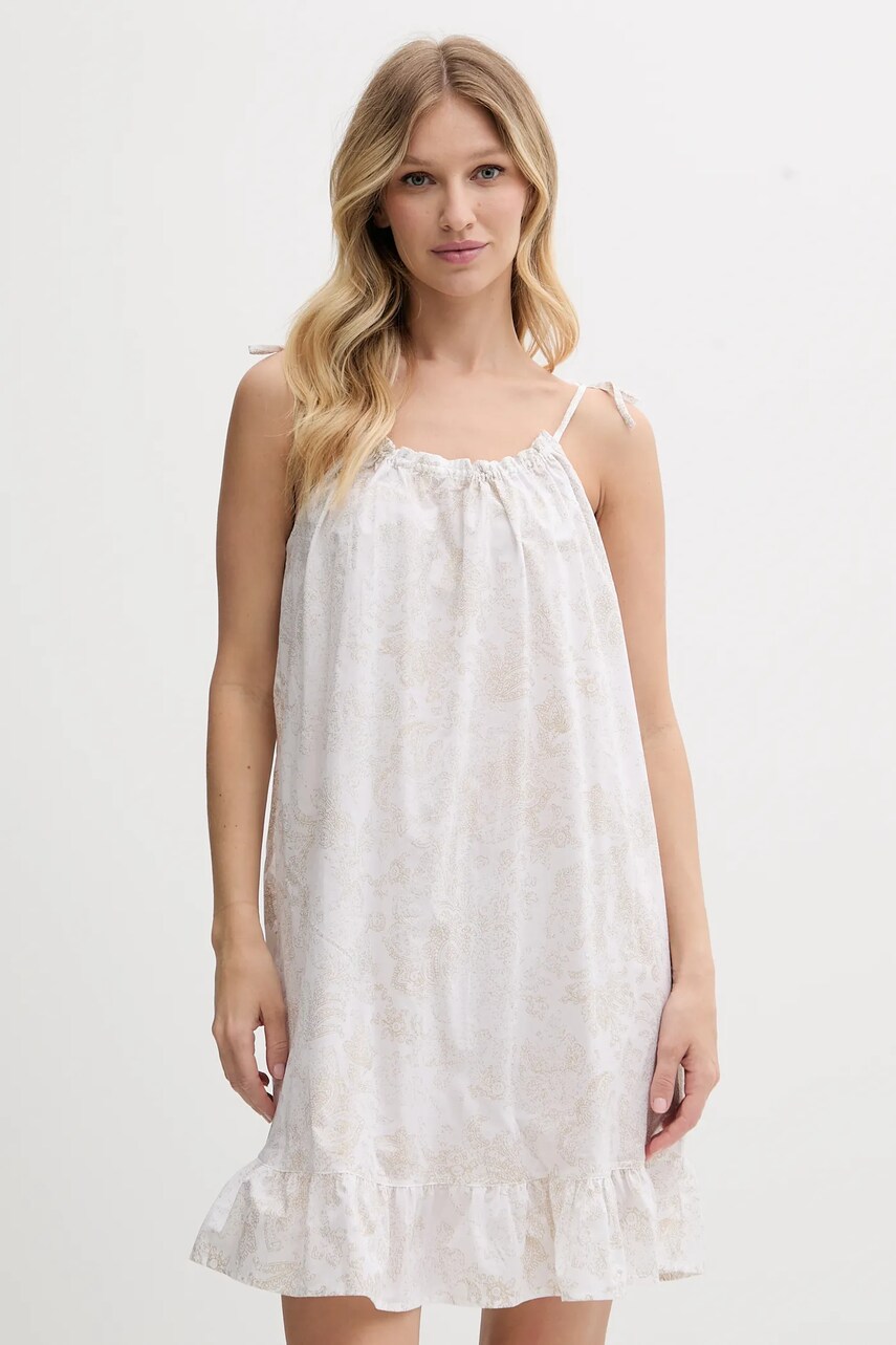 Levně Bavlněná noční košile Lauren Ralph Lauren dámská, béžová barva, ILN22426