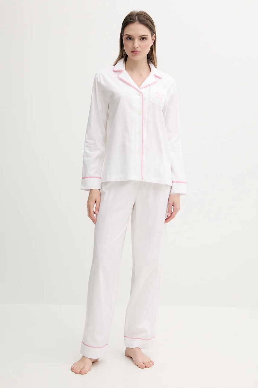 Levně Bavlněné pyžamo Lauren Ralph Lauren dámské, bílá barva, bavlněné, ILN92417