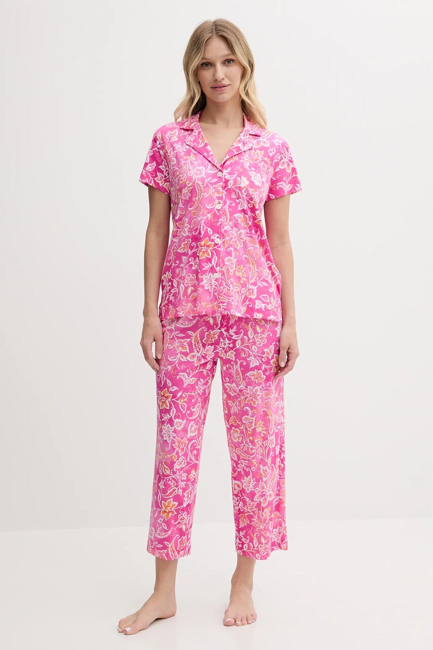 Levně Pyžamo Lauren Ralph Lauren dámské, růžová barva, ILN92428