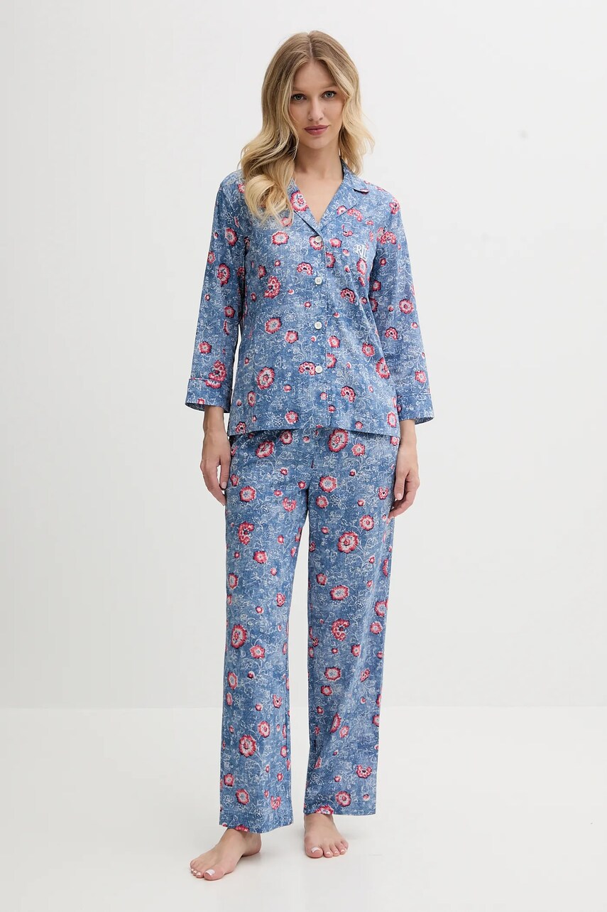 Levně Pyžamo Lauren Ralph Lauren dámské, modrá barva, ILN92429