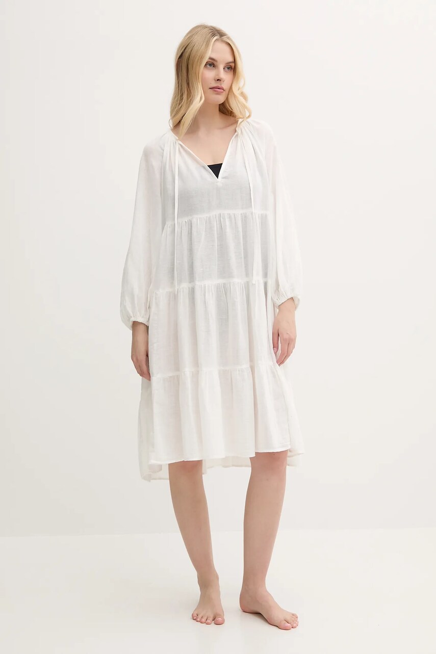Levně Plážové šaty s příměsí lnu Polo Ralph Lauren béžová barva, 21564582